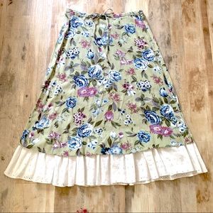 Green Purple Blue Cotton Maxi Peasant Skirt Zipper